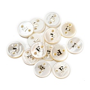 Freshwater Shell Buttons, Flat Round , Letter F, 12x2mm, Hole: 1.6mm(BUTT-Z001-01F)