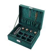 Velvet & Wood Jewelry Boxes, Portable Jewelry Storage Case, with Alloy Lock, for Ring Earrings Necklace, Rectangle, Sea Green, 23.1x18.7x9.1cm(VBOX-I001-02C)