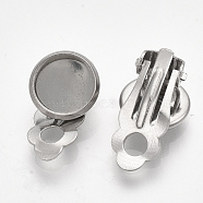 201 Stainless Steel Clip-on Earring Findings, Flat Round, Stainless Steel Color, 18x11.5x7mm, Hole: 3mm, Tray: 10mm(STAS-S079-81B)