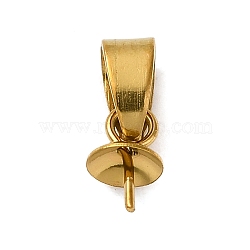 304 Stainless Steel Cup Pearl Peg Bails Pin Pendants, For Half Drilled Beads, Golden, 13mm, Pendant: 8x5mm, Hole: 5x3.5mm, Pin: 0.7mm(STAS-D013-03C-G)