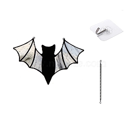Halloween Stained Acrylic Window Planel with Chain, for Suncatchers Window Home Hanging Ornaments, Bat, 70x100mm(STGL-PW0001-28A)