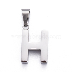 304 Stainless Steel Letter Pendants, Manual Polishing, Alphabet, Stainless Steel Color, Letter.H, 18.5x12x4mm, Hole: 6x3mm(STAS-H127-H-P)