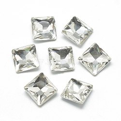 Pointed Back Glass Rhinestone Cabochons, Back Plated, Faceted, Square, Clear, 8x8x3.5mm(RGLA-T027-8x8mm-01)