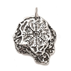 304 Stainless Steel Pendants, Viking Symbol Helm of Awe Charms, with Jump Ring, Antique Silver, 37.5x31.5x4.5mm, Hole: 6.5mm(STAS-M334-03AS)