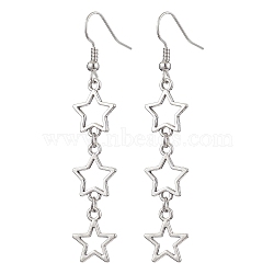 Star Hollow Alloy Dangle Earrings for Women, Platinum, 64.5x12mm(EJEW-JE05628)