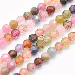 Natural Tourmaline Beads Strands, Round, Faceted, 2mm, Hole: 0.5mm, about 174pcs/strand, 15.5 inch(39.5cm)(G-O166-27-2mm)