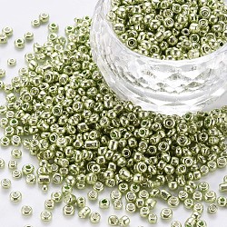 12/0 Glass Seed Beads, Metallic Colours Style, Round, Olive Drab, 12/0, 2mm, Hole: 1mm, about 30000pcs/pound(SEED-A017-2mm-1126)