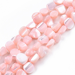 Natural Trochid Shell/Trochus Shell Beads Strands, Dyed, Nuggets, Pink, 7.5~10.5x6.5~9.5x4~9mm, Hole: 0.8mm, about 48~49pcs/strand, 15.16 inch~15.75 inch(38.5~40cm)(SSHEL-N032-49-A05)