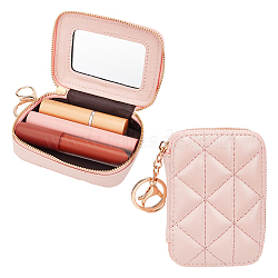 PU Leather Zipper Lipstick Storage Bags, Portable Lip Balm Organizer Holder for Women Ladies, Clutch Bag with Mirror & Keychain, Pink, 10.85x7.5x4.2cm(AJEW-WH0165-87A)