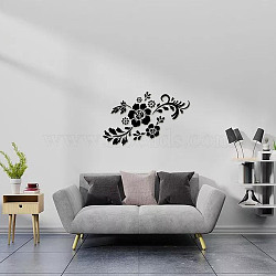Custom Acrylic Wall Stickers, for Home Living Room Bedroom Decoration, Rectangle with Flower Pattern, Black, 340x350mm(DIY-WH0249-027)