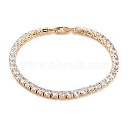 Brass Pave Clear Cubic Zirconia Flat Round Link Bracelets, Nickle Free, Long-Lasting Plated, Golden, 7-1/8 inch(18.2cm)(BJEW-YWC0002-04G)