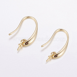 Brass Earring Hooks, For Half Drilled Beads, Long-Lasting Plated, Cadmium Free & Nickel Free & Lead Free, Real 18K Gold Plated, 24x3x2.5mm, Pin: 1mm(X-KK-F714-03G)