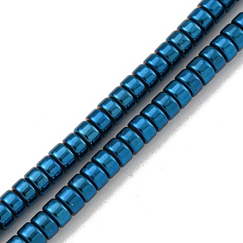 Electroplated Synthetic Non-magnetic Hematite Beads Strands, Disc, Heishi Beads, Blue Plated, 3.5x2mm, Hole: 1mm, about 183~188pcs/strand, 15.16''~15.67''(38.5~39.8cm)
