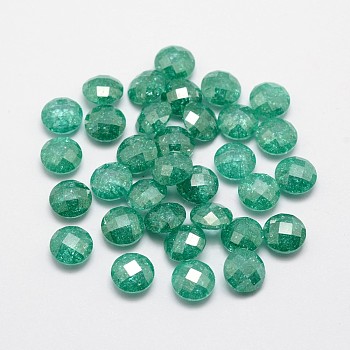 Cubic Zirconia Cabochons, Faceted, Flat Round, Light Sea Green, 5mm
