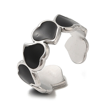 304 Stainless Steel Enamel Open Cuff Rings, Heart, Stainless Steel Color, Inner Diameter: 18.2mm