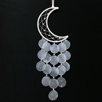 Woven Net/Web with Shell Wind Chime, Polyester Door Wall Pendant Decoration, Moon, 490mm