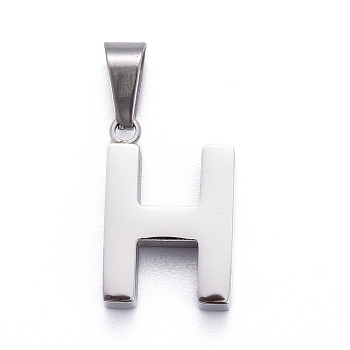 304 Stainless Steel Letter Pendants, Manual Polishing, Alphabet, Stainless Steel Color, Letter.H, 18.5x12x4mm, Hole: 6x3mm