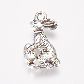 Easter Theme Tibetan Style Alloy Bunny Pendants, Rabbit, Antique Silver, 17.5x10.5x2.5mm, Hole: 1.5mm