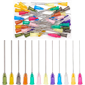 48Pcs 12 Style Plastic Fluid Precision Blunt Needle Dispense Tips, with 304 Stainless Steel Pin, Mixed Color, 6.75x0.77cm, Inner Diameter: 0.42cm, 4pcs/style