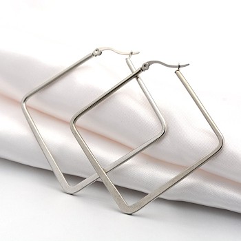 304 Stainless Steel Angular Hoop Earrings, Hypoallergenic Earrings, Rhombus, Stainless Steel Color, 57x59x2mm, Pin: 1x0.5mm