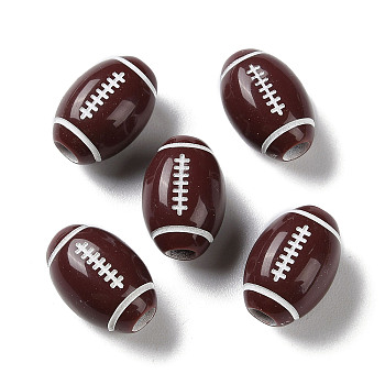 Spray Printed Opaque Acrylic European Beads, Large Hole Beads, Rugby, Coconut Brown, 15.5x11mm, Hole: 4mm, about 500pcs/500g