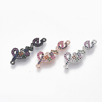 Brass Micro Pave Cubic Zirconia Links connectors, Word LOVE, Colorful, for Valentine's Day, Mixed Color, 10.5x19x1.5mm, Hole: 1mm