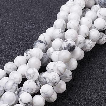 Gemstone Beads Strands, Natural Howlite Round Beads, White, about 14mm in diameter, hole: 1mm, about 28pcs/strand, 15.5 inch
