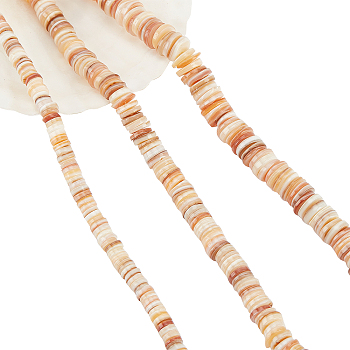 3 Strands 3 Styles Natural Freshwater Shell Beads Strands, Heishi Beads, Flat Round/Disc, BurlyWood, 6~10x0.5~3mm, Hole: 1mm, 1 strand/style