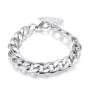 304 Stainless Steel Bracelets, with Curb Chain, Stainless Steel Color, 200mm(7-7/8 inch)