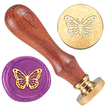 Wax Seal Stamp Set, Golden Tone Sealing Wax Stamp Solid Brass Head, with Retro Wooden Handle, for Envelopes Invitations, Gift Card, Butterfly, 83x22mm