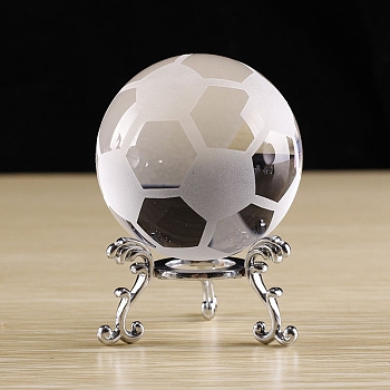 Glass Footbal Crystal Ball Sphere Display with Stand, for Home Decoration, Clear, 60mm