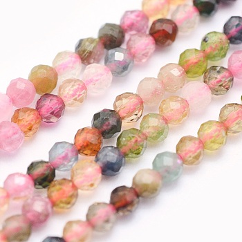 Natural Tourmaline Beads Strands, Round, Faceted, 2mm, Hole: 0.5mm, about 174pcs/strand, 15.5 inch(39.5cm)