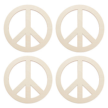 Unfinished Wood Pieces, Wood Cutouts, for DIY Wall Decoration Pendants, Peace Sign, 300x2.3mm
