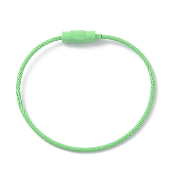 Baking Paint Stainless Steel Cable Wire Keychain, with Screw Clasps, Pale Green, 15.2x0.15cm