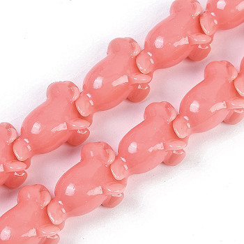 Synthetic Coral Dyed Carved Beads Strands, Flower, Salmon, 22.5~23x14x9.5mm, Hole: 1.2mm, about 20pcs/strand, 12.99''(33cm)