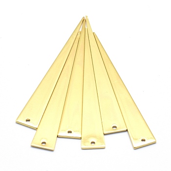 Brass Pendants, Cadmium Free & Nickel Free & Lead Free, Triangle, Real 18K Gold Plated, 51x8x1mm, Hole: 1mm