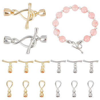 ELITE 8 Sets 2 Colors Brass Toggle Clasps, Long-Lasting Plated, Infinity, Platinum & Golden, Infinity: 15.5x7.5x1.5mm, Bar: 17x4.5x2mm, 4 sets/color