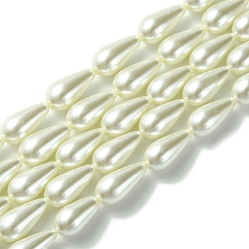 Grade A Glass Pearl Beads, for Beading Jewelry Making, Painted, Teardrop, White, 16x8mm, Hole: 1mm, about 24pcs/strand