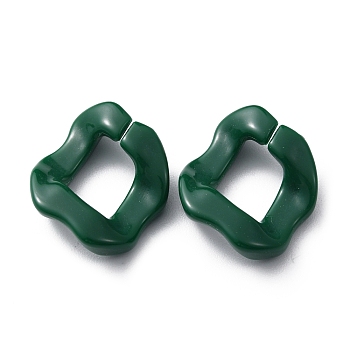 Acrylic Linking Ring, Quick Link Connector, Twisted Rhombus, for Curb Chain Making, Dark Green, 25.5x21x6mm
