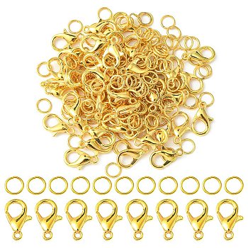 50Pcs Zinc Alloy Lobster Claw Clasps, Parrot Trigger Clasps, Jewelry Making Findings, with 150Pcs Iron Open Jump Rings, Golden, 12x6mm, Hole: 1.2mm