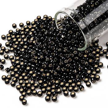 TOHO Round Seed Beads, Japanese Seed Beads, (2210) Silver Lined Jet Black Opaque, 8/0, 3mm, Hole: 1mm, about 1110pcs/50g