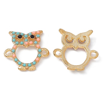 Alloy Connector Charms, Owl Links, with Rhinestones and Synthetic Turquoise, Golden, 18x17.5x3mm, Hole: 1.5mm