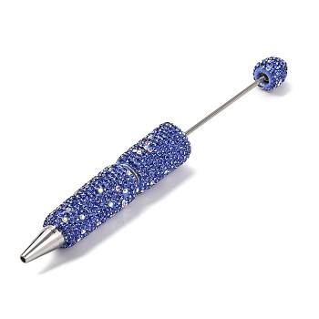 Iron Beadable Pen, Ball-Point Pen, with Polymer Clay Rhinestone, for DIY Personalized Pen with Jewelry Beads, Sapphire, 145x15mm