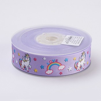 Polyester Grosgrain Ribbons, Unicorn Pattern, Violet, 26mm, about 100yards/roll(91.44m/roll)
