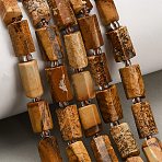Natural Picture Jasper Beads Strands, Column, with Seed Beads, 10~14x6~9.5mm, Hole: 1mm, about 27~31pcs/strand, 15.16~15.75''(38.5~40cm)(G-F836-B04-01)