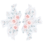 2Pcs Polyester Computerized Embroidered Appliques, with Resin Beads, Flower, Misty Rose, 402x225x18mm(DIY-CY0003-42)
