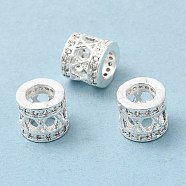 Rack Plating Brass Cubic Zirconia European Beads, Large Hole Beads, Cadmium Free & Lead Free, Long-Lasting Plated, Hollow Column, Silver Color Plated, 8x7mm, Hole: 5mm(KK-R147-08S)