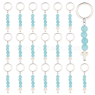 Synthetic Turquoise Bead and Natural Jade Cross Pendant Keychain, with Iron Split Key Rings, 9cm(KEYC-PH01520)