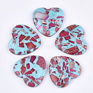 Assembled Synthetic Imperial Jasper and Turquoise Pendants, Dyed, Heart, Deep Pink, 38.5~39.5x40~40.5x7~7.5mm, Hole: 1.4mm(G-S329-071B)