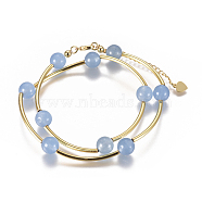 Natural Agate Wrap Bracelets, Two Loops, with Golden Plated Brass Findings, Cornflower Blue, 14-5/8 inch(37.2cm)(BJEW-E284-04F)